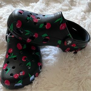 Unisex-Crocs Classic Black With Cherry Print